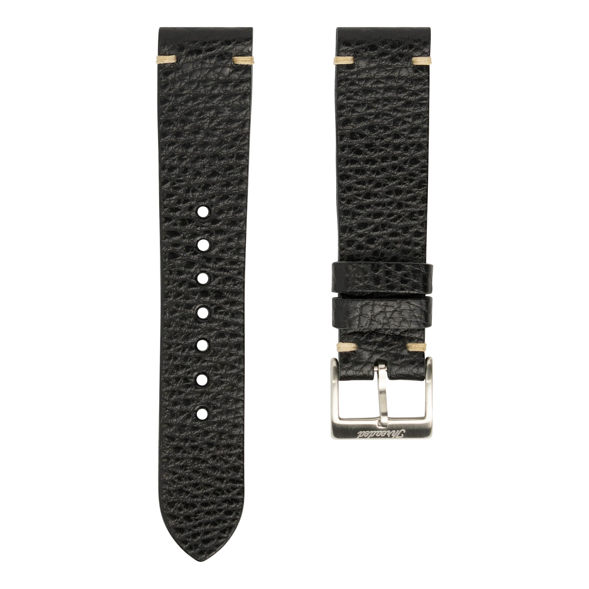 Black Dollaro Leather Watch Strap, Natural Thread