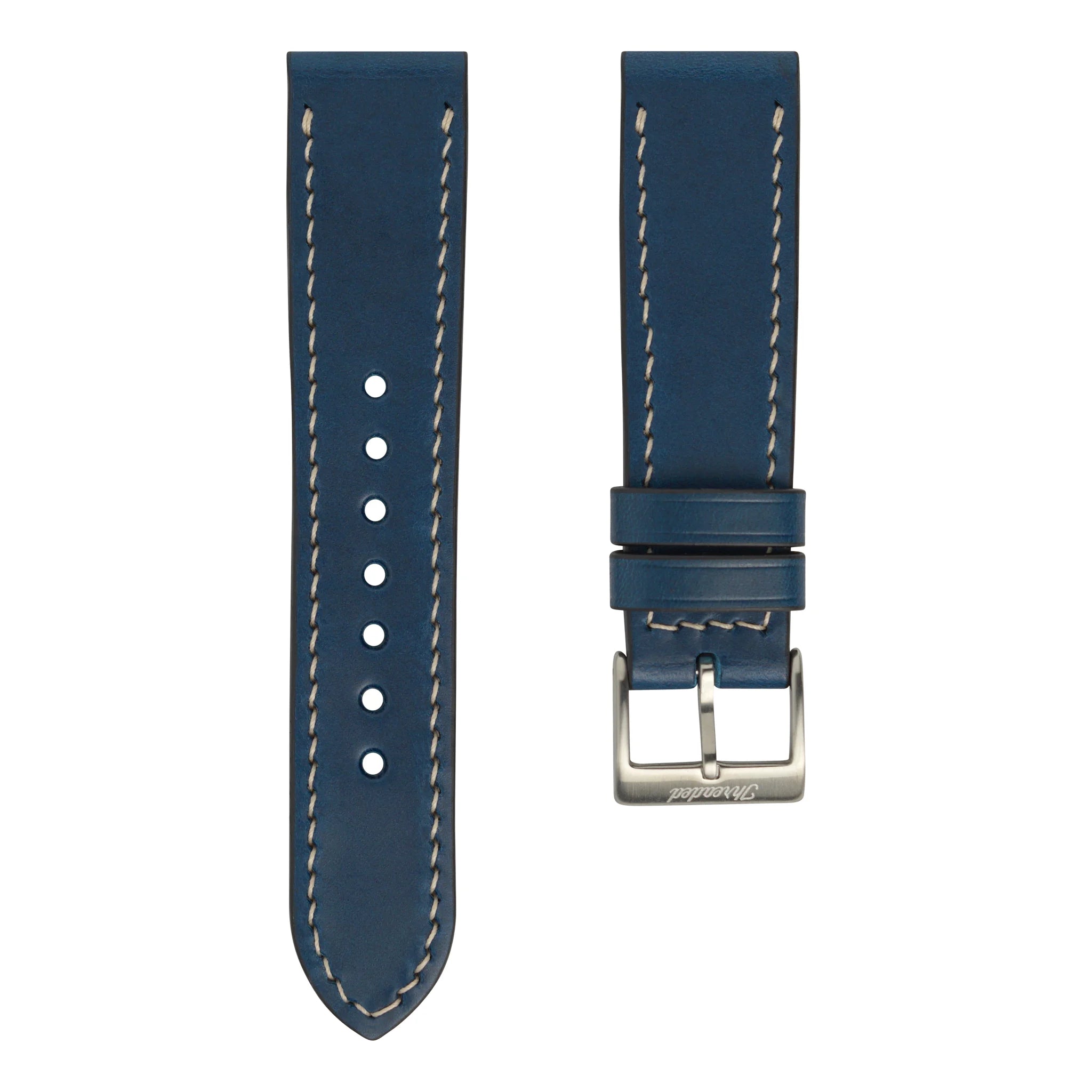 Cobalt Buttero Italian Leather Watch Strap, Natural Thread