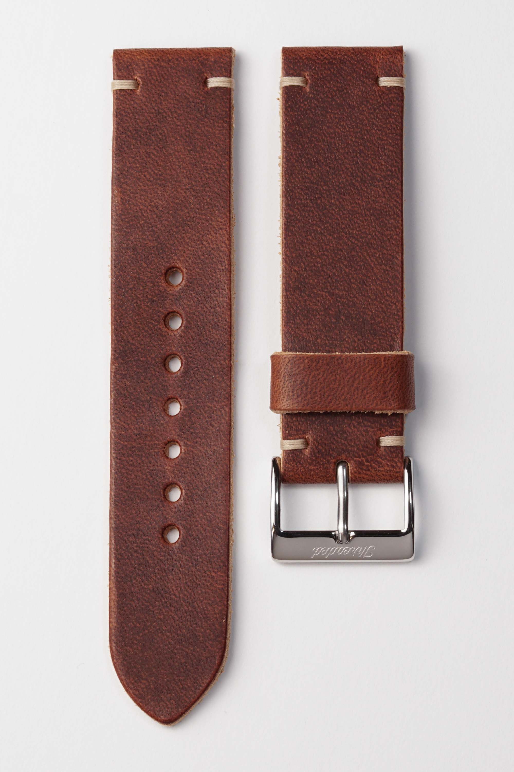 Horween English Tan Dublin Leather Watch Strap, Natural Thread