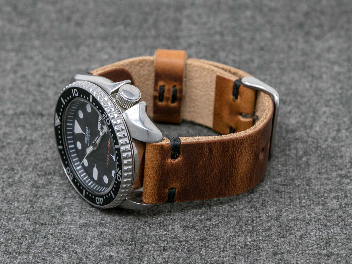 Horween English Tan Dublin Leather Watch Strap, Black Thread