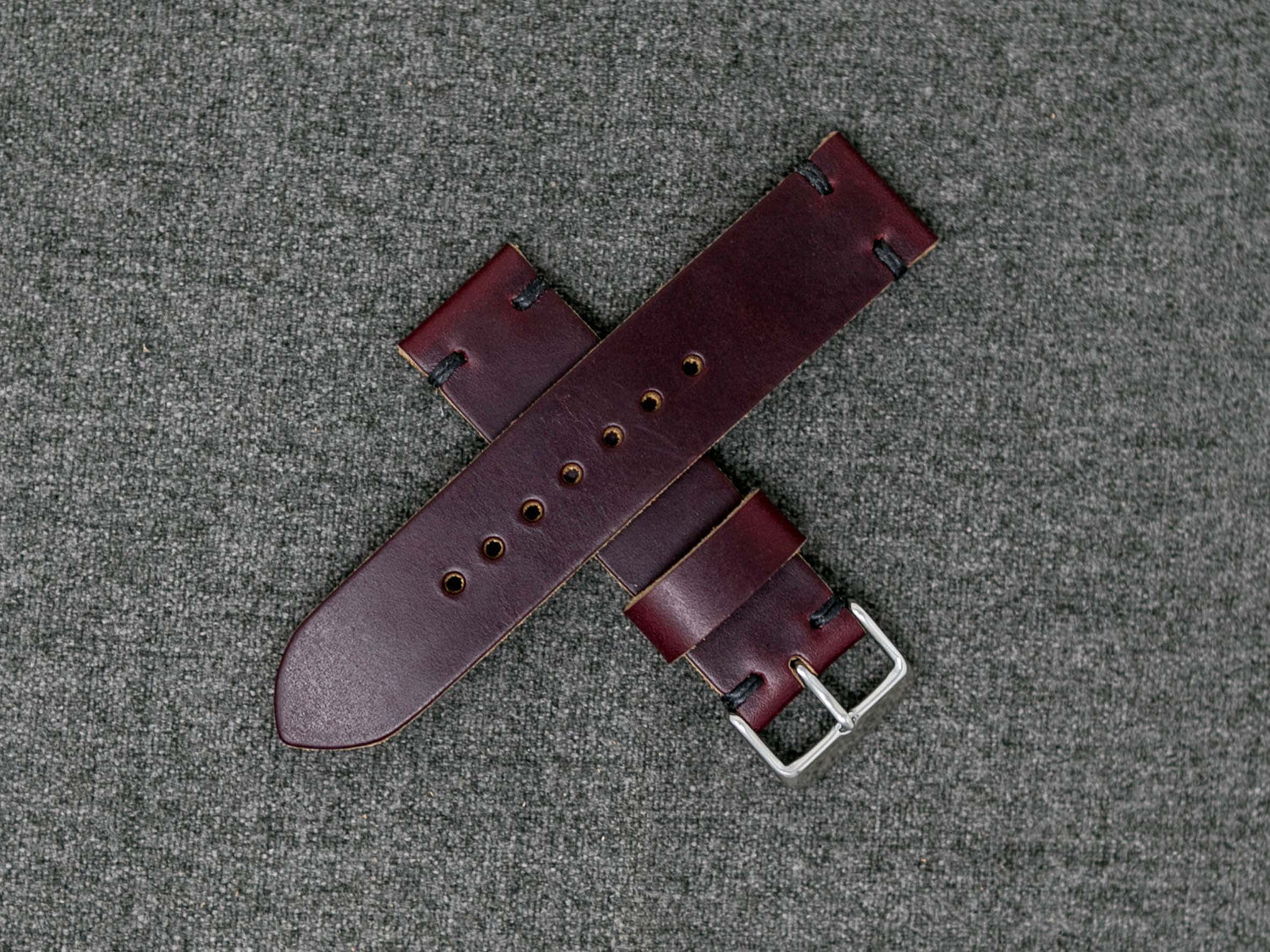 Horween Color 8 Chromexcel Leather Watch Strap, Black Thread