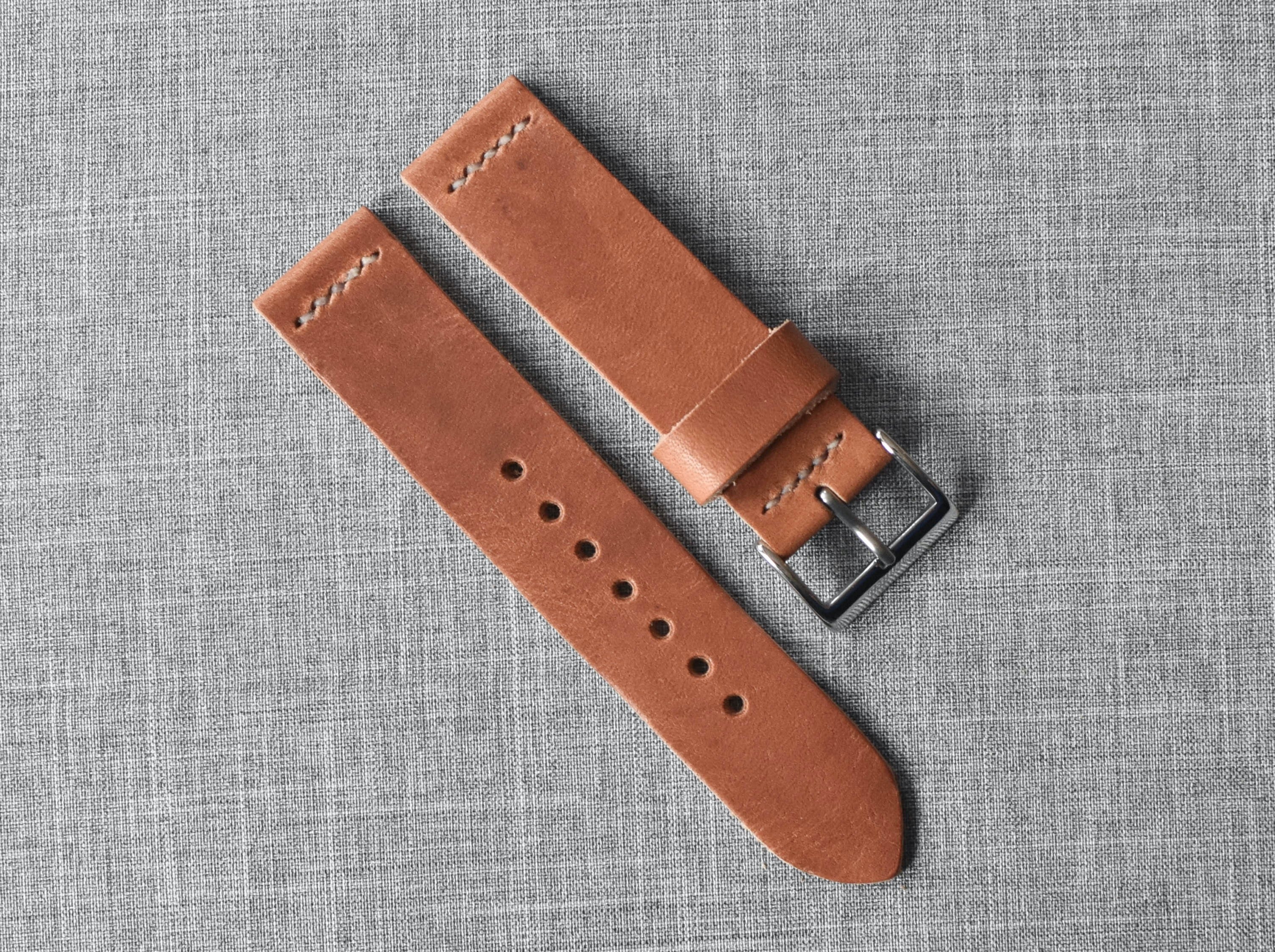 Horween Natural Dublin Leather Watch Strap, Natural Thread