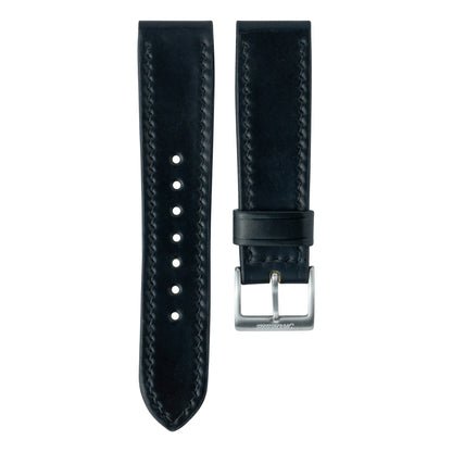 Horween Black Shell Cordovan Leather Watch Strap, Black Thread