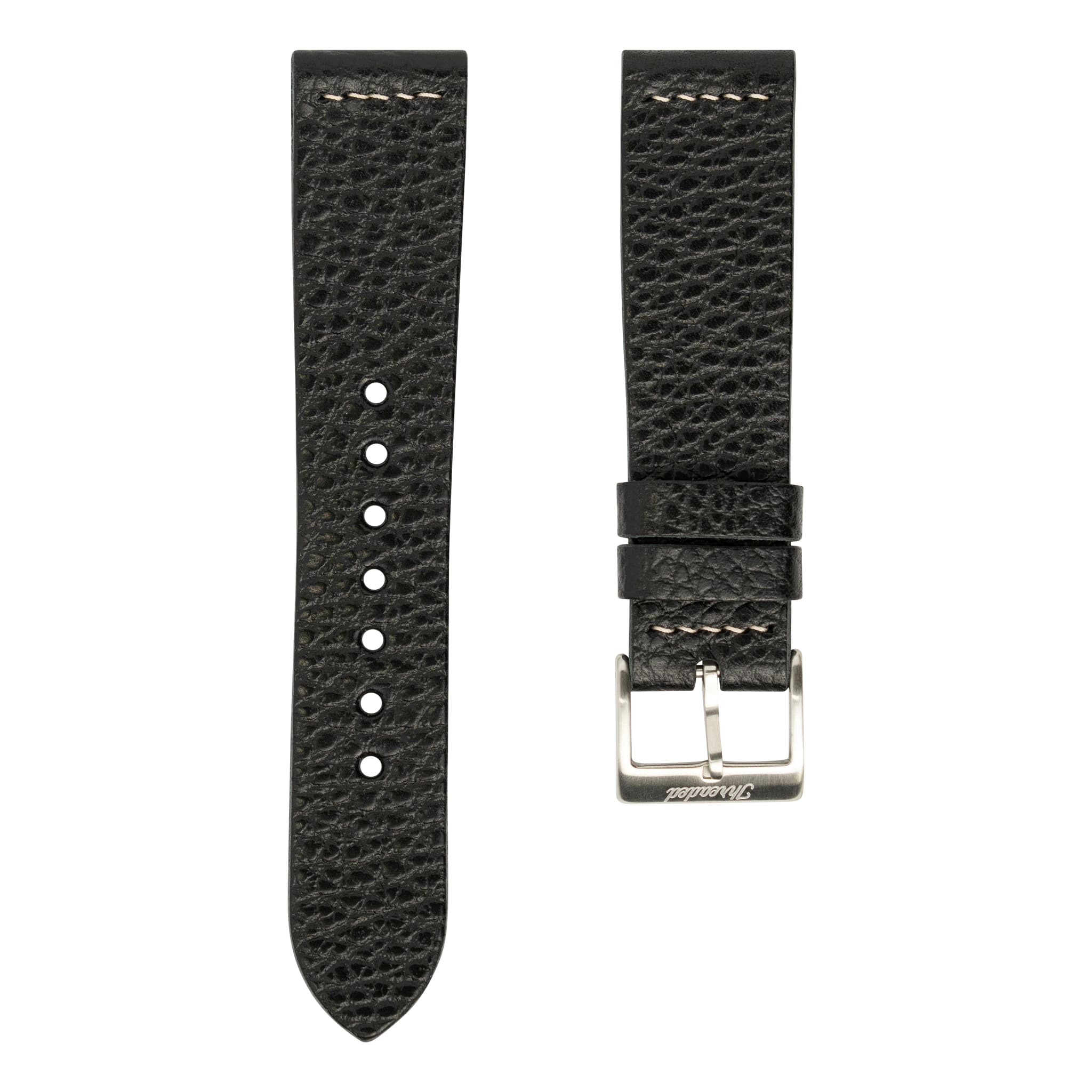 Black Dollaro Leather Watch Strap, Natural Thread