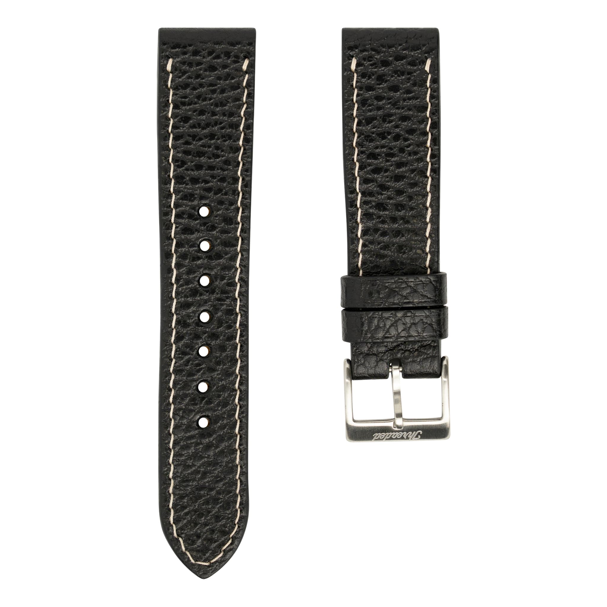 Black Dollaro Leather Watch Strap, Natural Thread