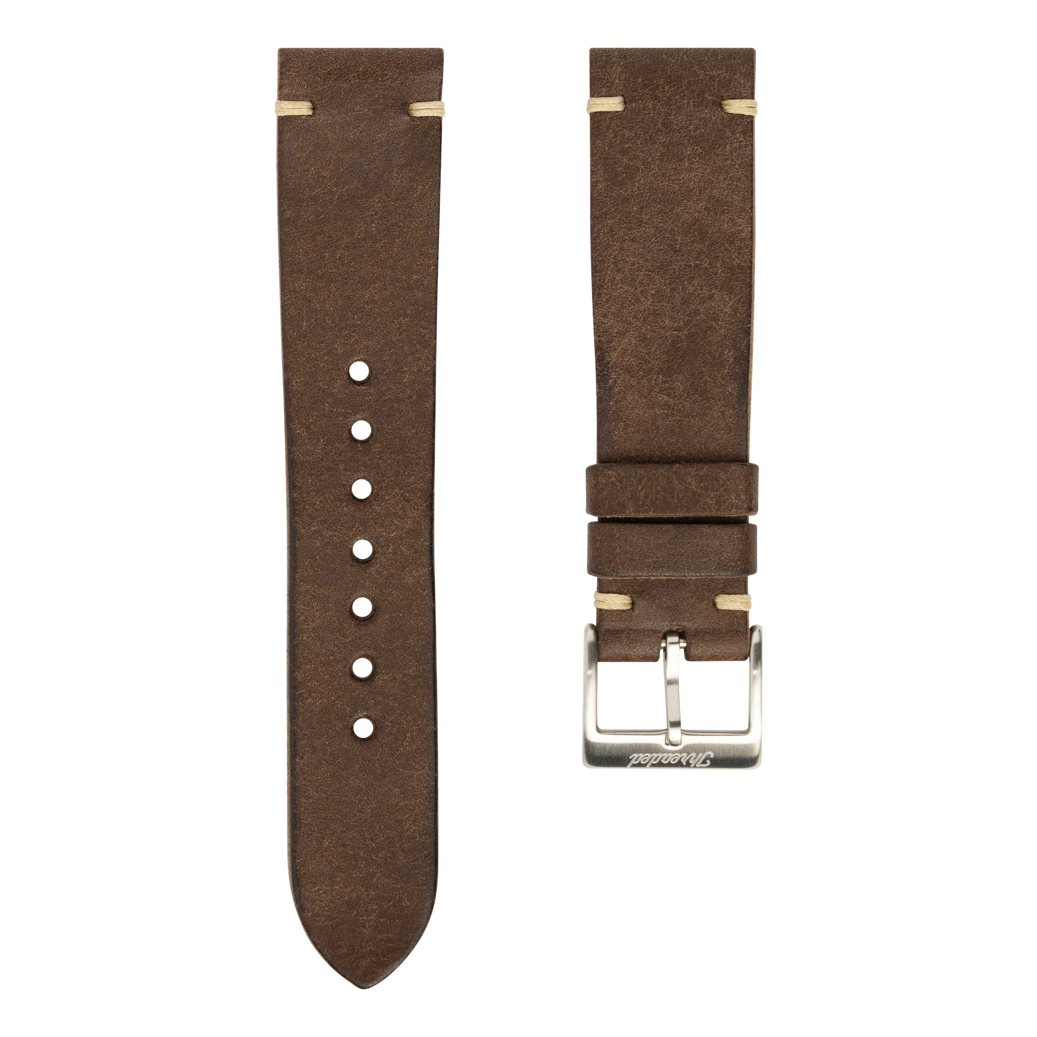 Dark Brown Pueblo Leather Watch Strap, Natural Thread