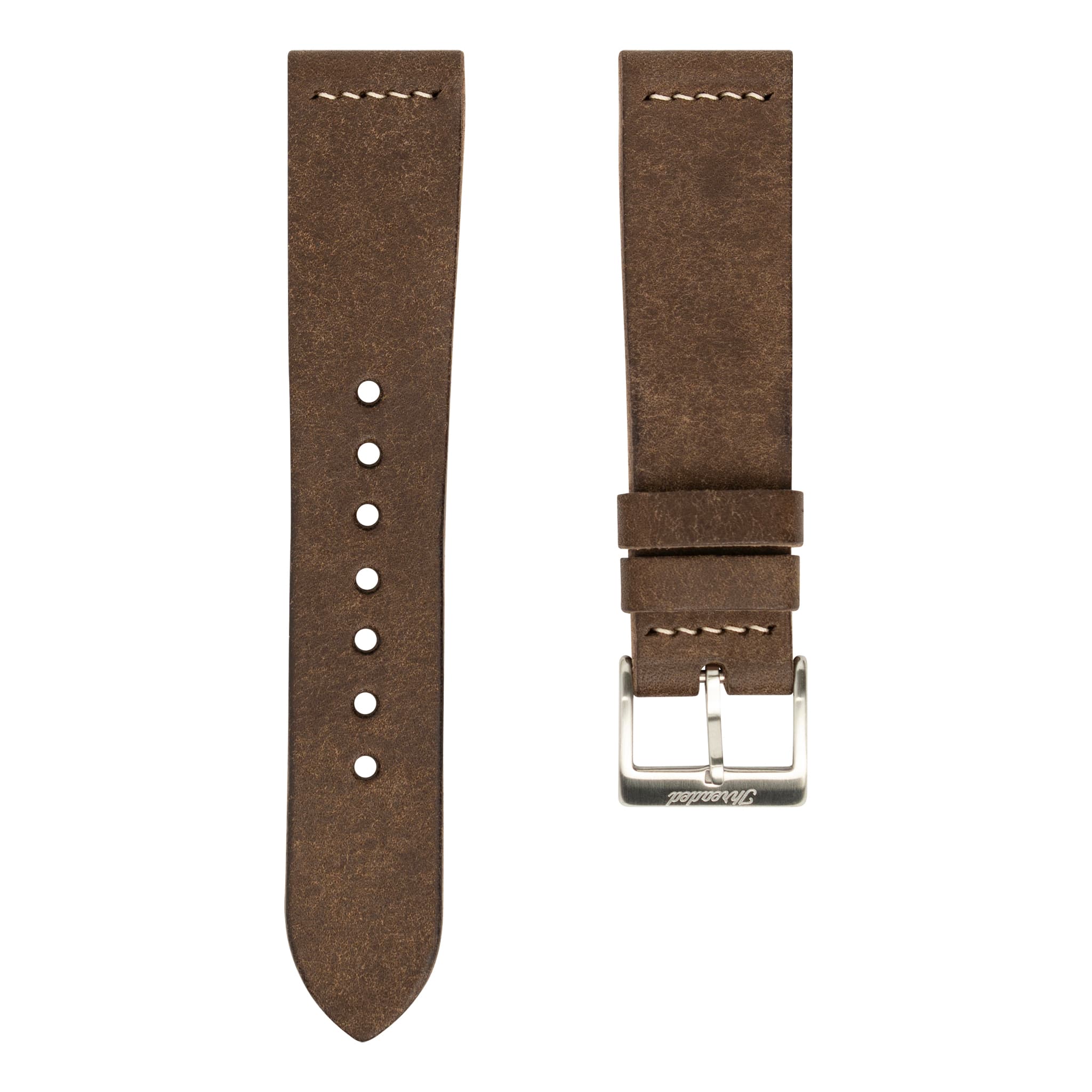 Dark Brown Pueblo Leather Watch Strap, Natural Thread