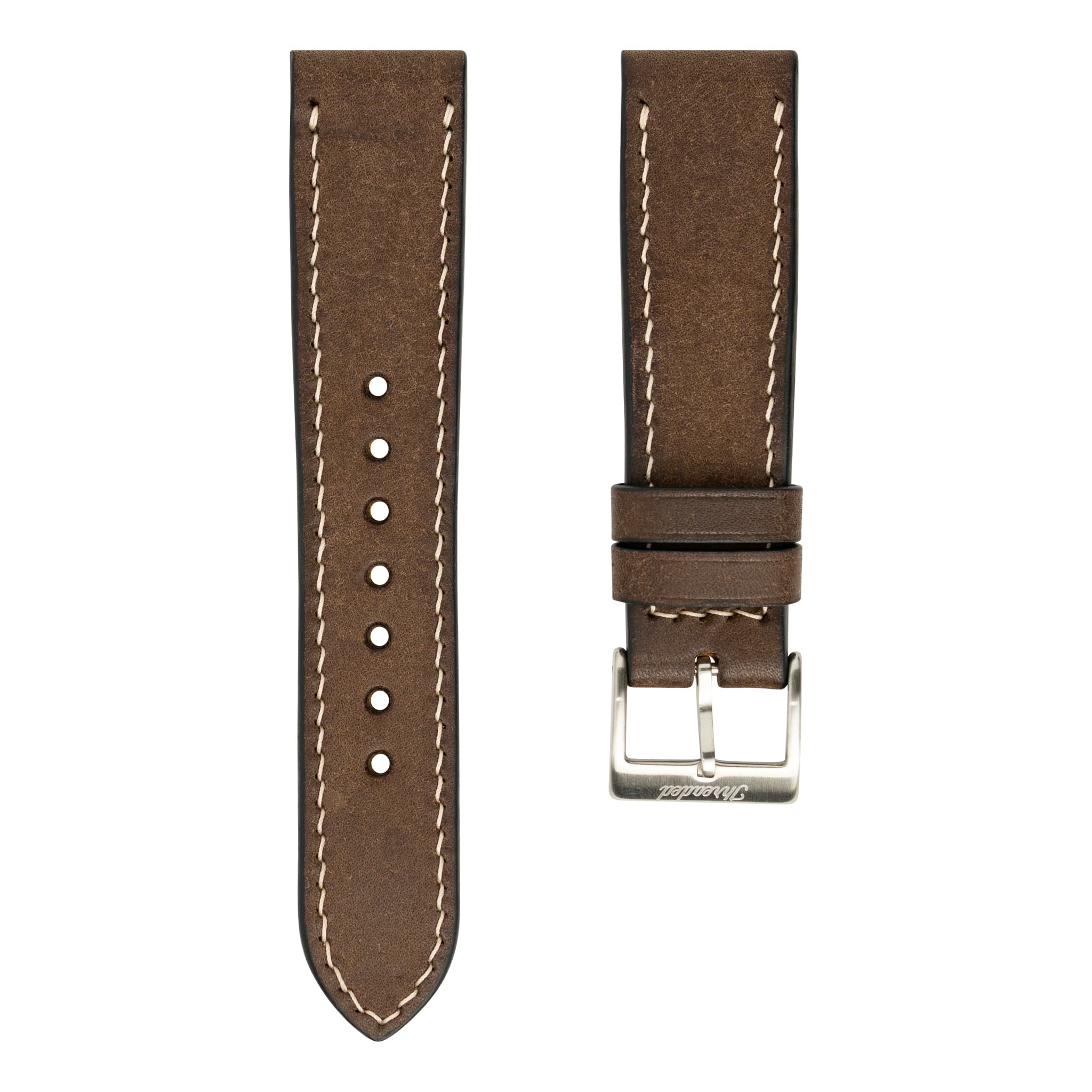 Dark Brown Pueblo Leather Watch Strap, Natural Thread