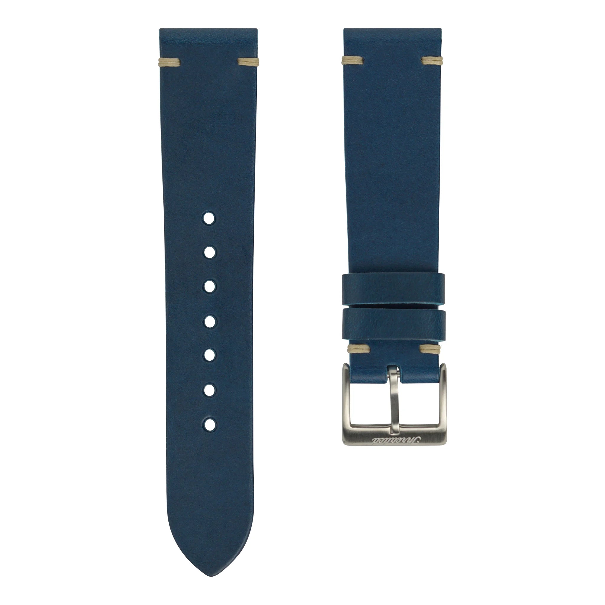 Cobalt Buttero Italian Leather Watch Strap, Natural Thread