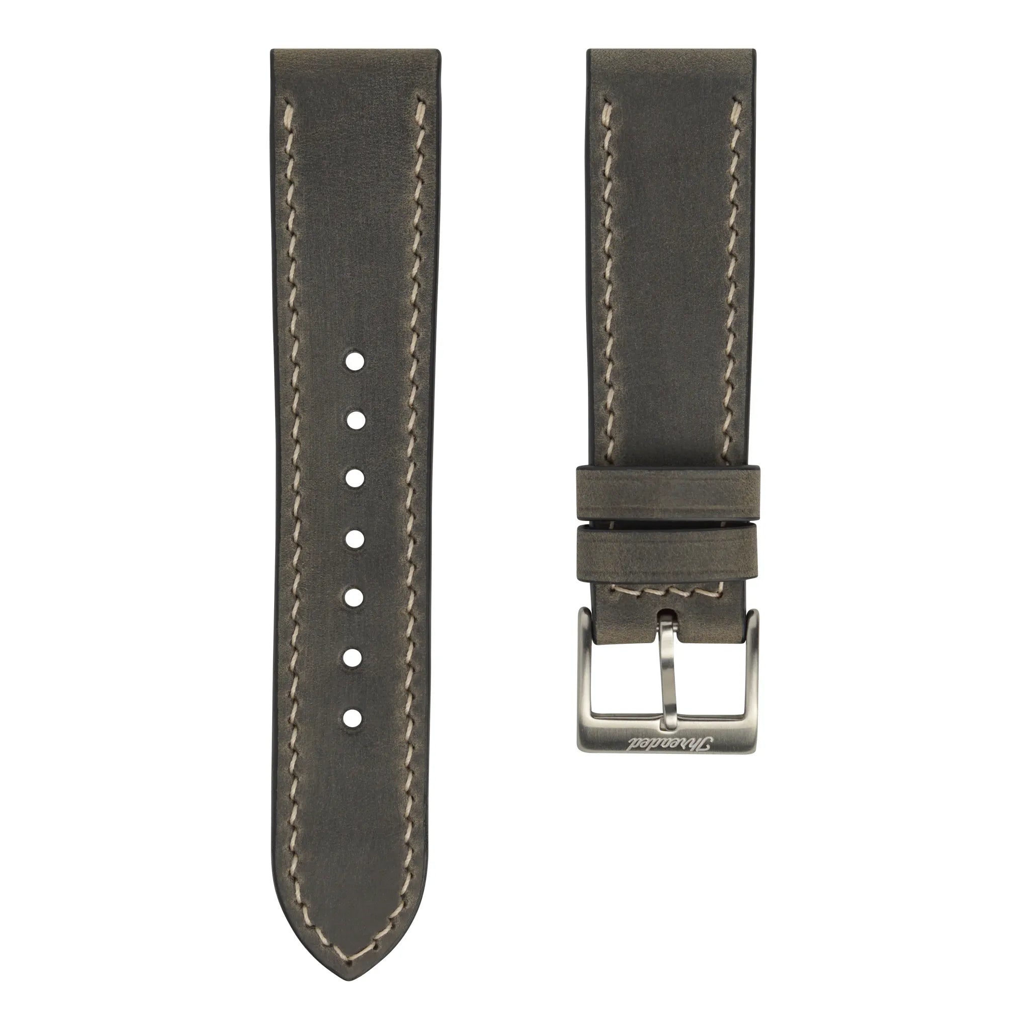 Steel Gray Crazy Horse Leather Watch Strap, Natural Thread