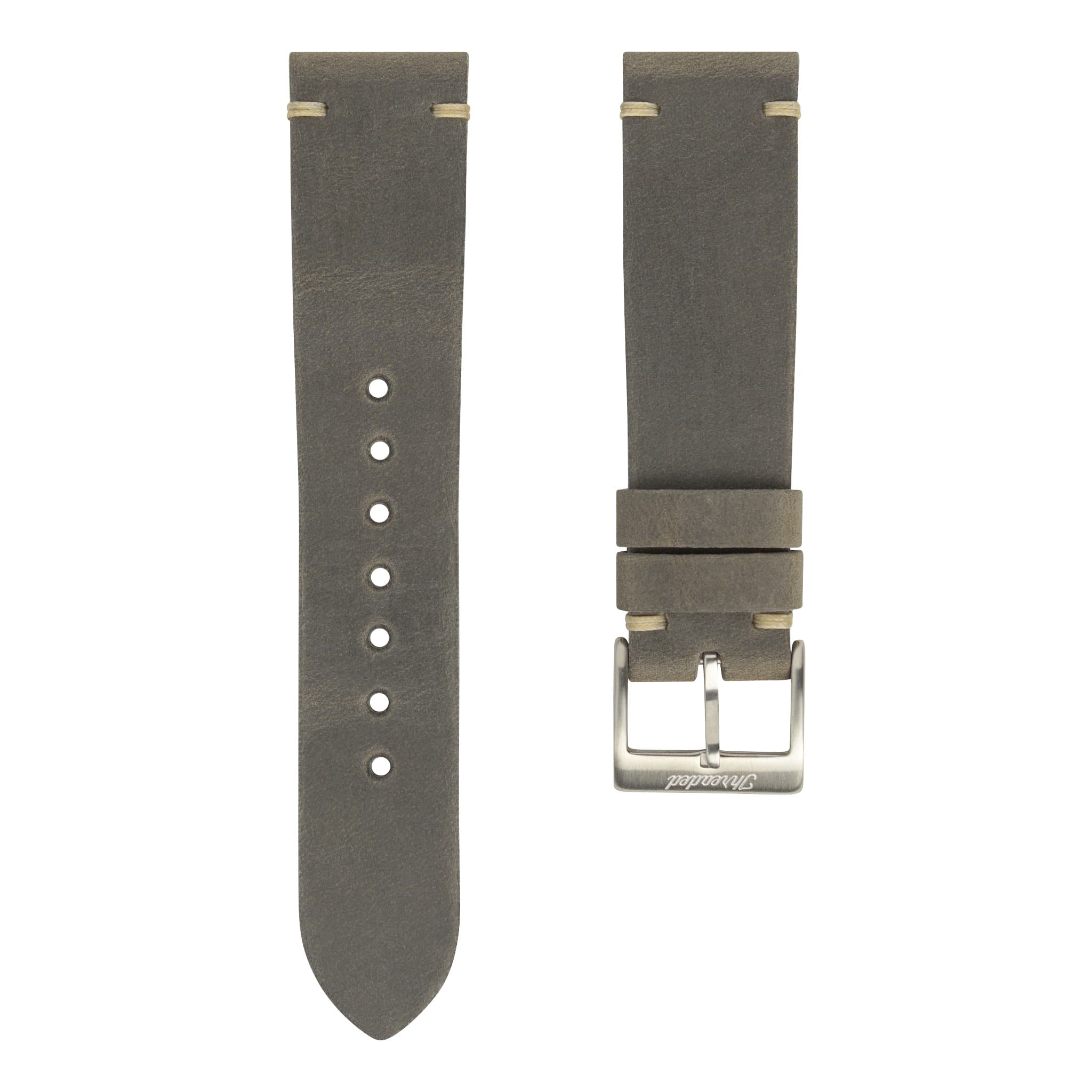 Steel Gray Crazy Horse Leather Watch Strap, Natural Thread