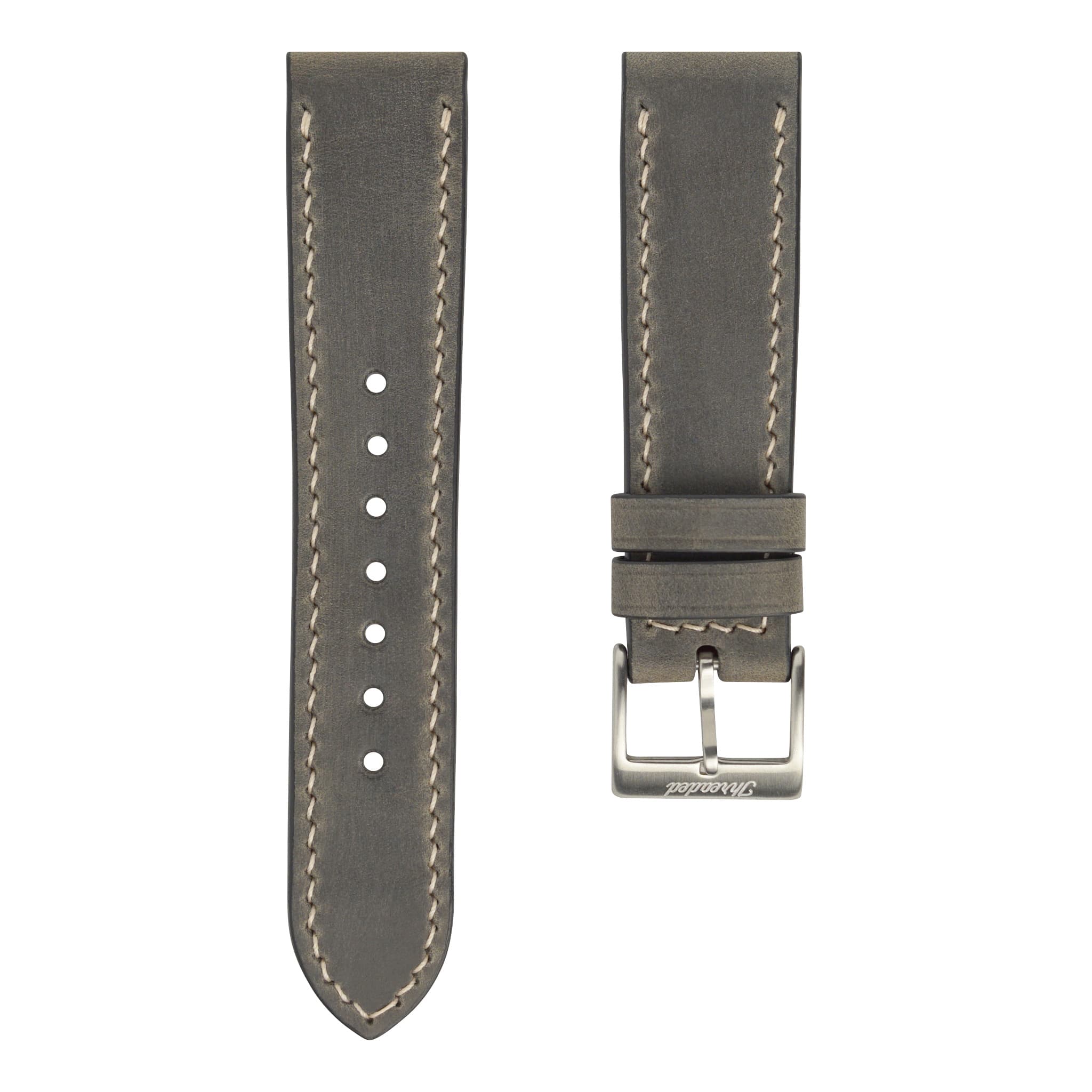 Steel Gray Crazy Horse Leather Watch Strap, Natural Thread