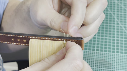 Horween Black Shell Cordovan Leather Watch Strap, Black Thread