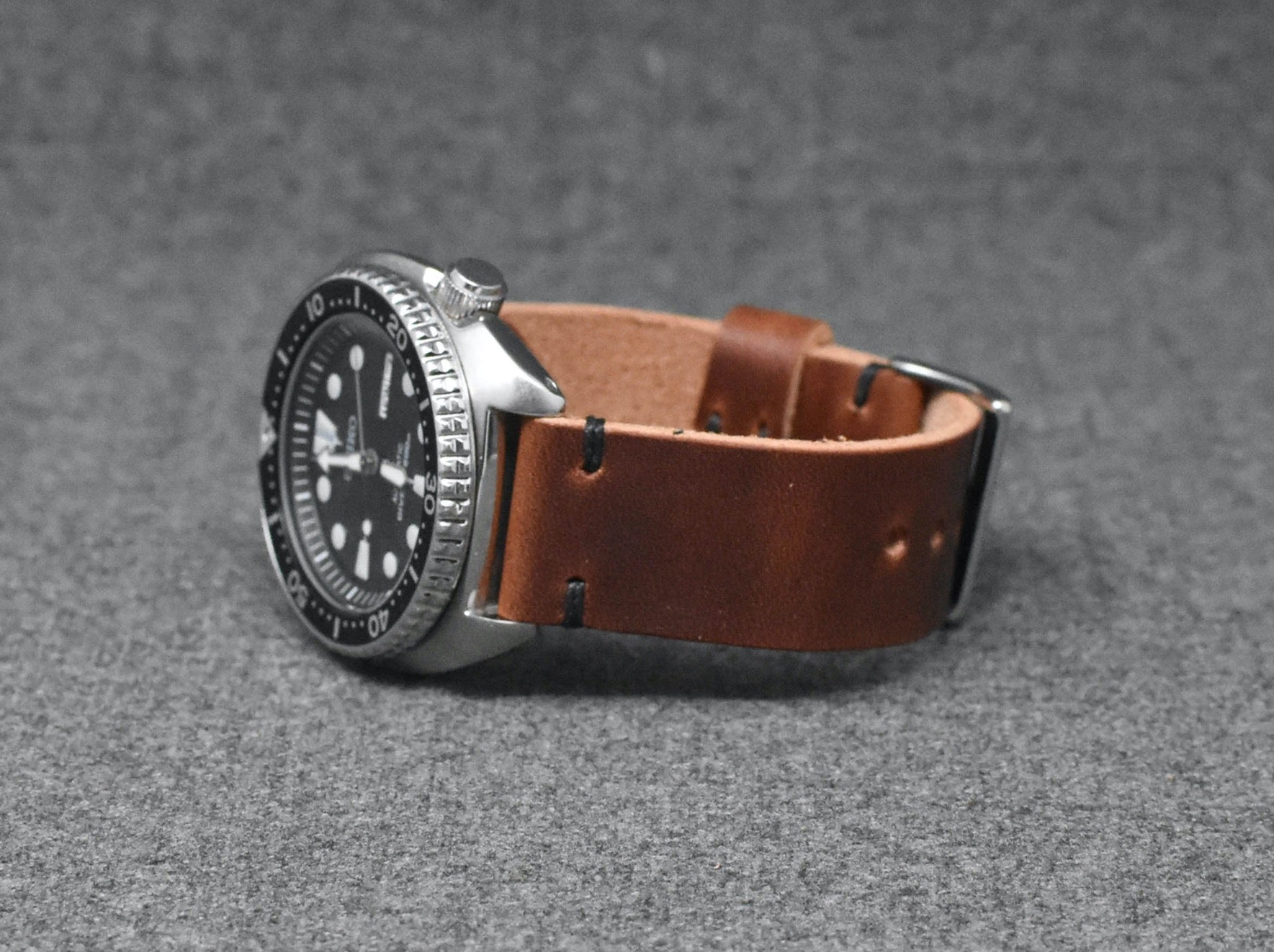 Horween English Tan Dublin Leather Watch Strap, Black Thread