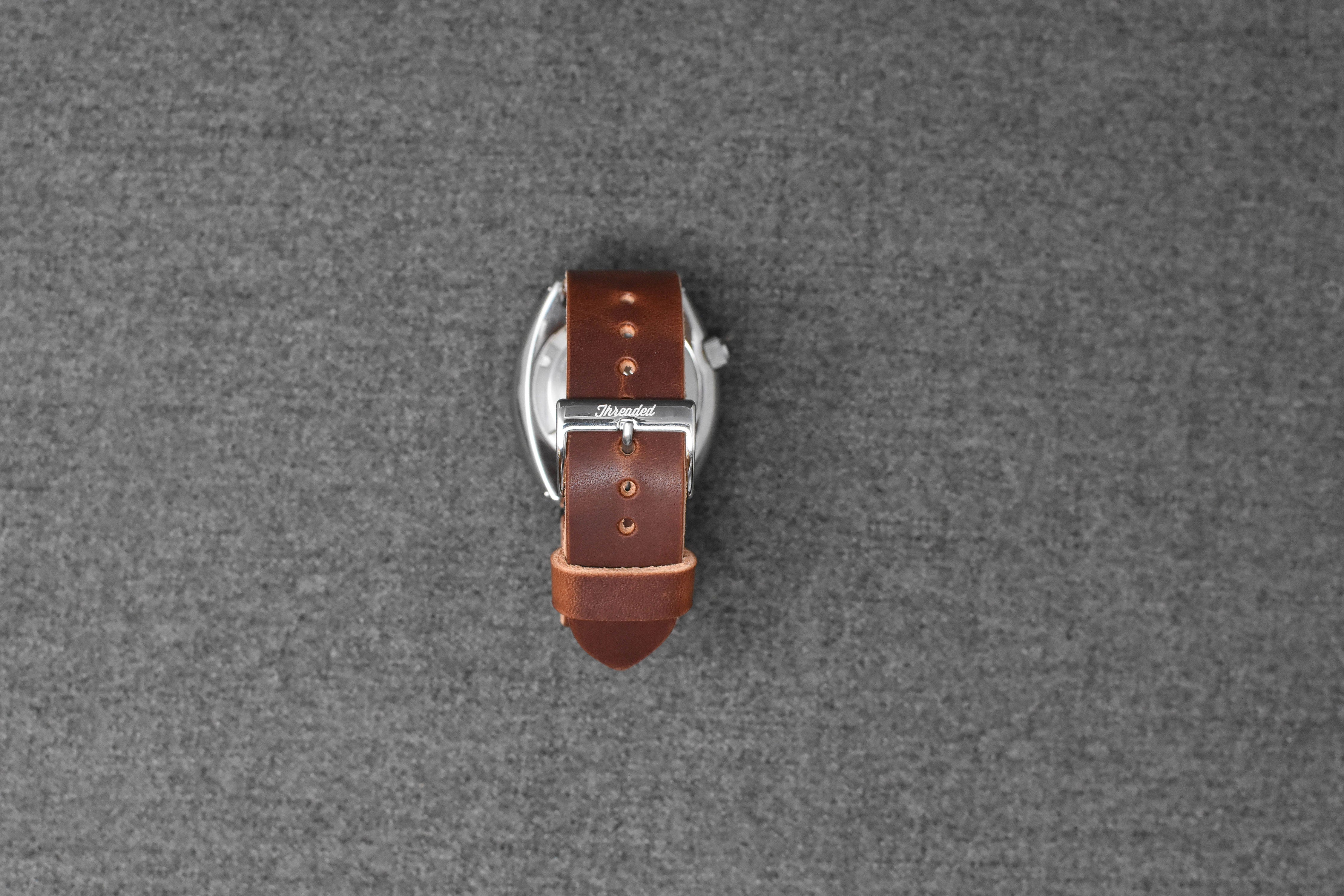 Horween English Tan Dublin Leather Watch Strap, Black Thread