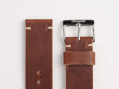 Horween English Tan Dublin Leather Watch Strap, Natural Thread