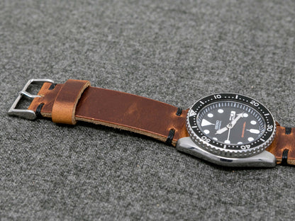 Horween English Tan Dublin Leather Watch Strap, Black Thread